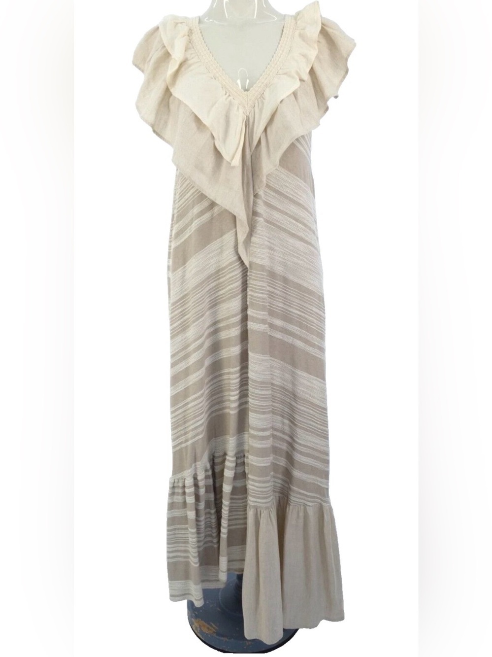 Zara Maxi Dress Bohemian Asymmetric Beige Ruffle Flowy Summer Unusual Size M